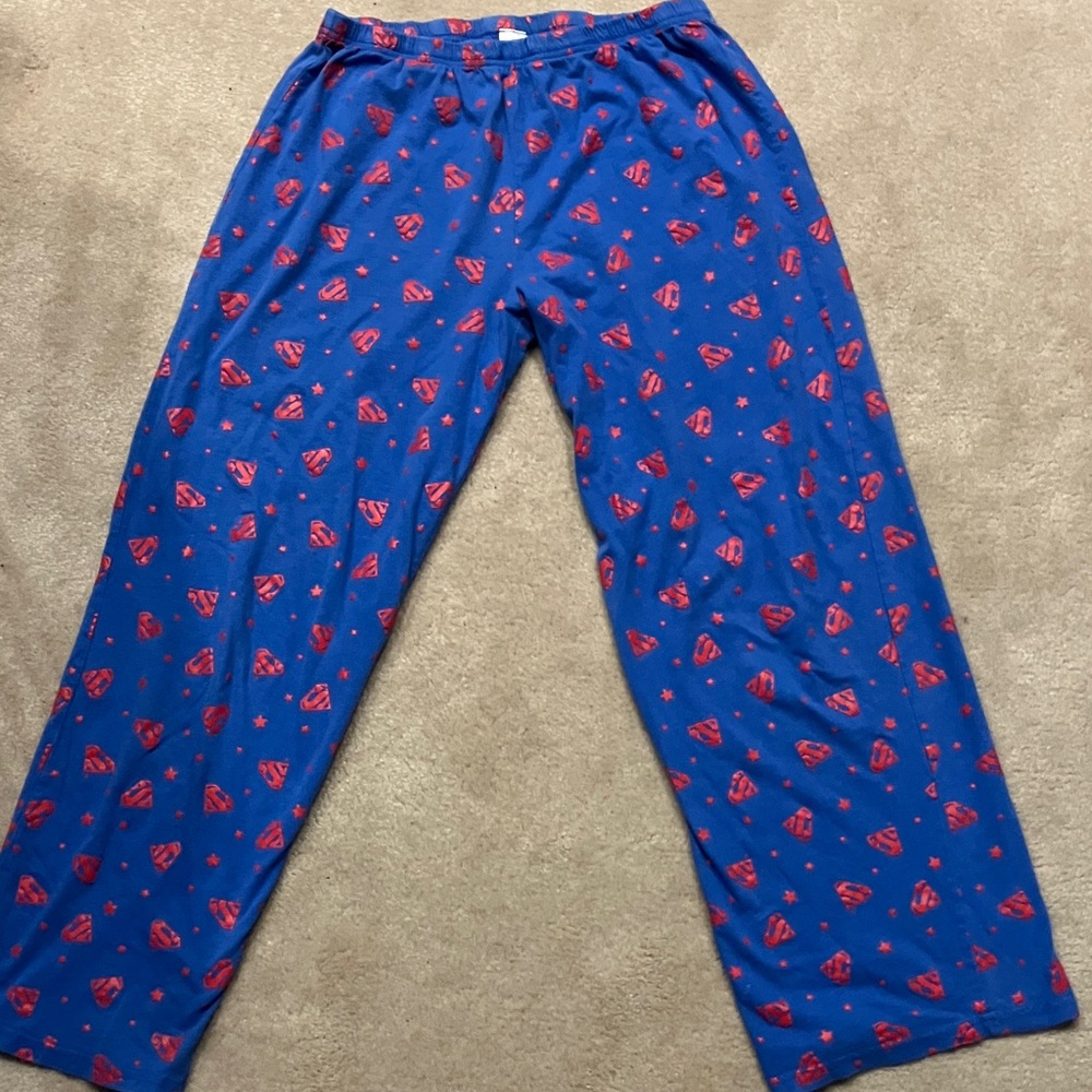 Blue Superman/supergirl baggy Pajama Pants with patten did Superman logo